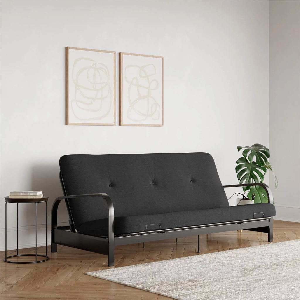 6-Inch Futon Mattress with Tufted Cover, Full, Light Gray Linen H397492