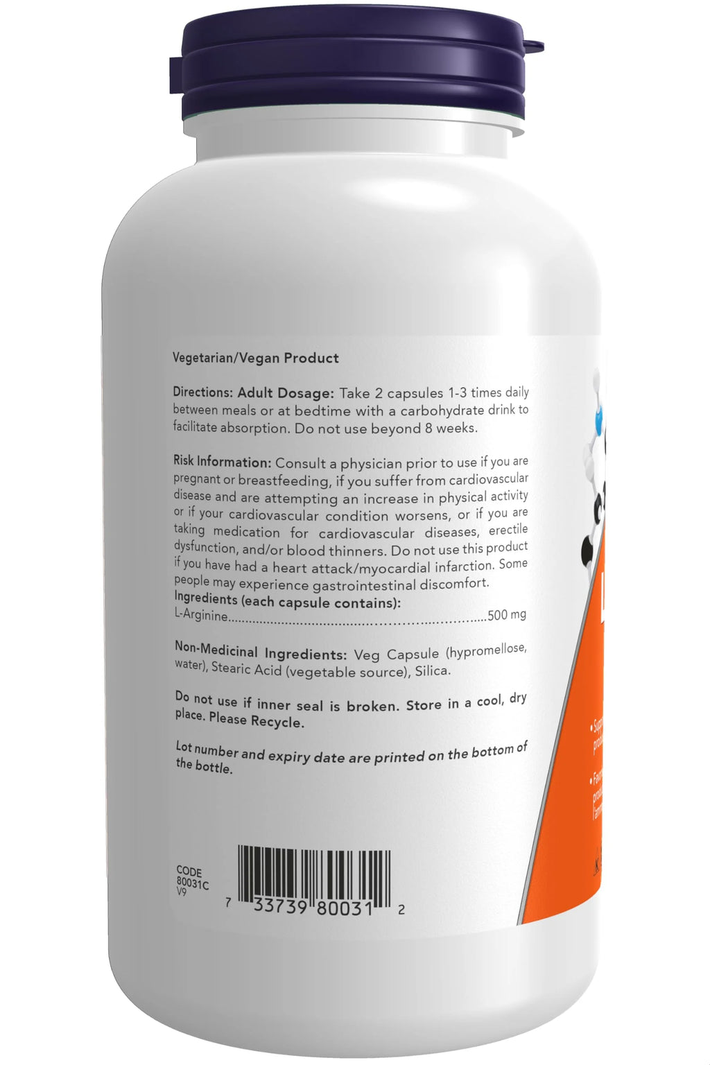 L-Arginine 500 Mg, 250 Veg Capsules O51436