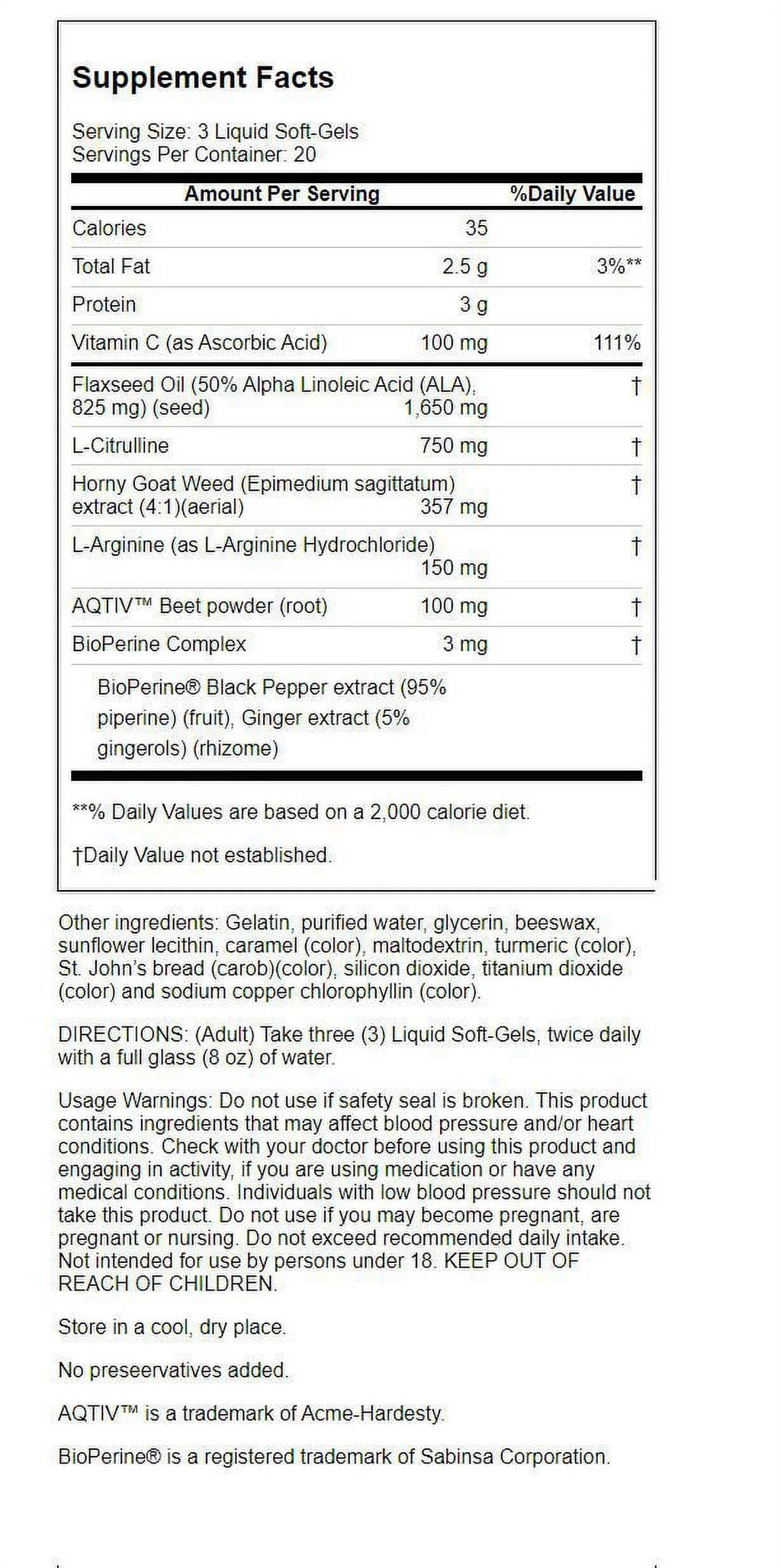 Horny Goat Weed with Nitric Oxide Booster 60 Sgels B386