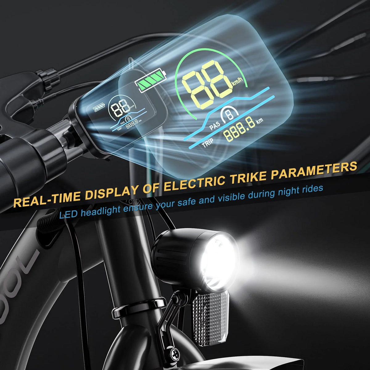 Adult Electric Tricycle, 3 Wheel Electric Bike, 7-Speed, Removable Lithium Battery K4021