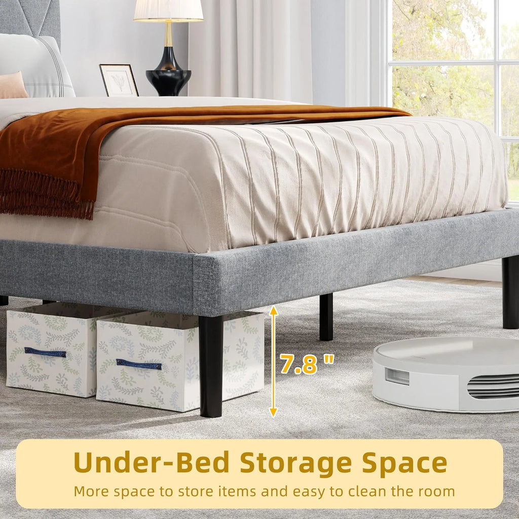King Size Upholstered Platform Bed with Adjustable Headboard and Under-Bed Storage, Grey Y36779
