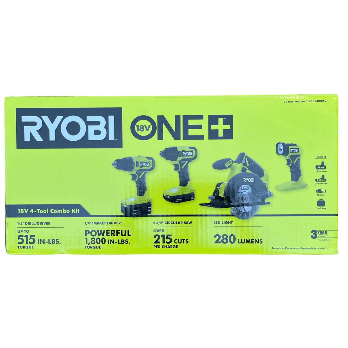 18V Cordless 4-Tool Combo Kit with 1.5 Ah Battery and 4.0 Ah Battery K77969
