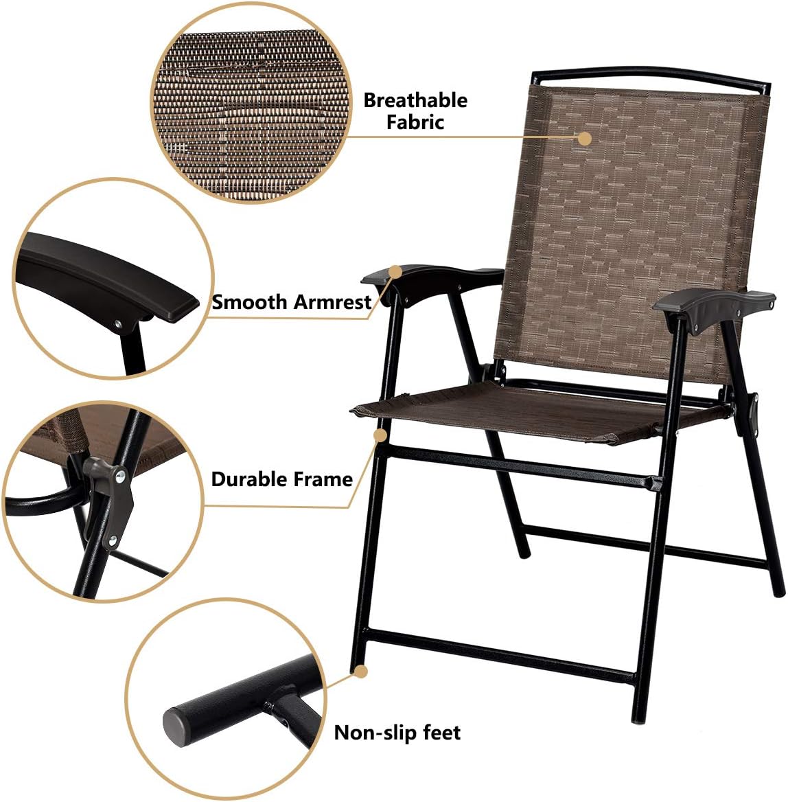 3-Piece Patio Bistro Set with Round Tempered Glass Table and 2 Foldable Chairs M514