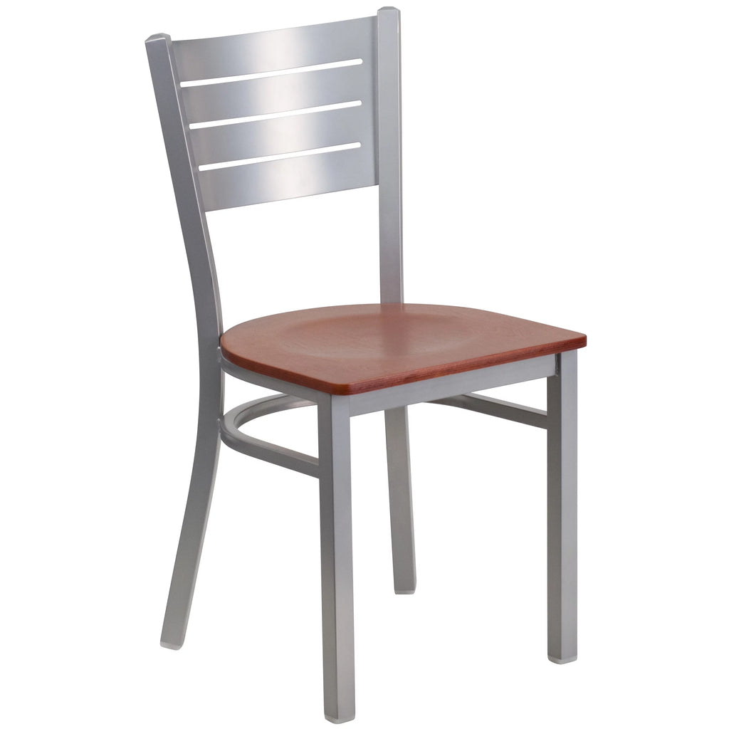 Silver Slat Back Metal Restaurant Chair Q31978