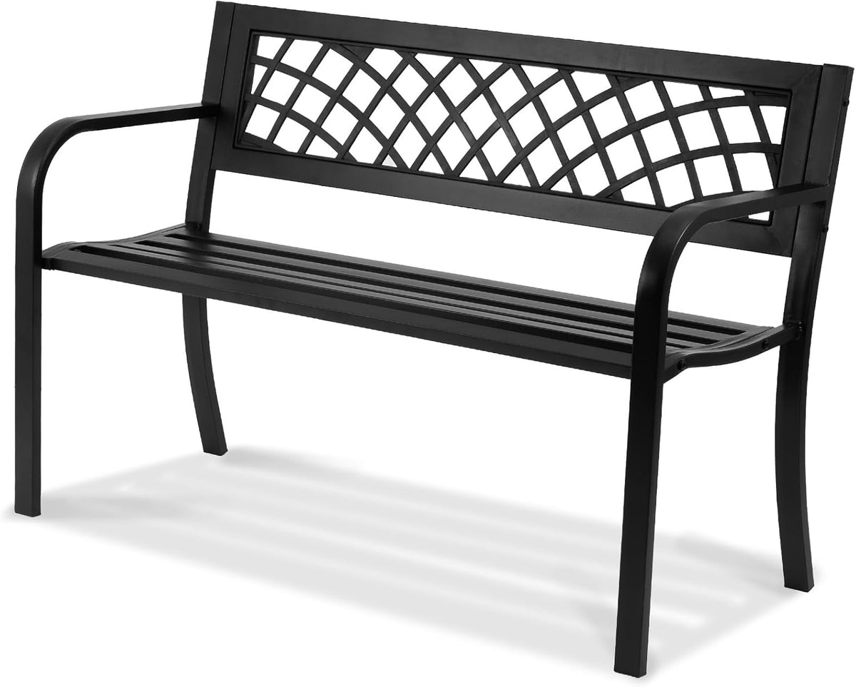 46 inches Metal Garden Bench with Backrest and Armrests G3630