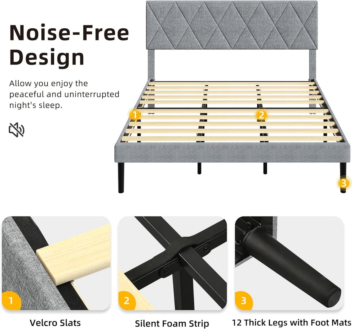 King Size Upholstered Platform Bed with Adjustable Headboard and Under-Bed Storage, Grey Y36779