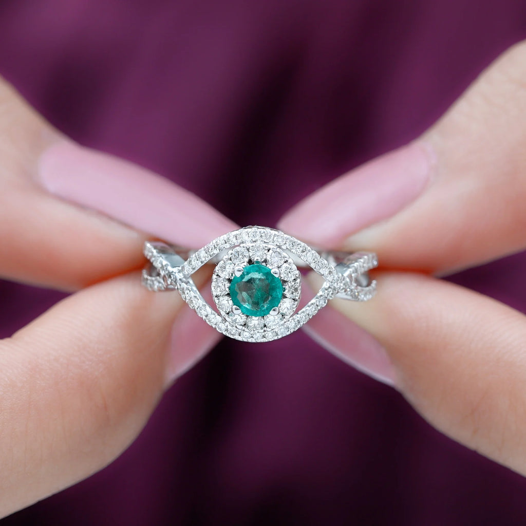 Emerald Crossover Ring with Diamond, 1 CT, 18K White Gold, US 12.50 B5670