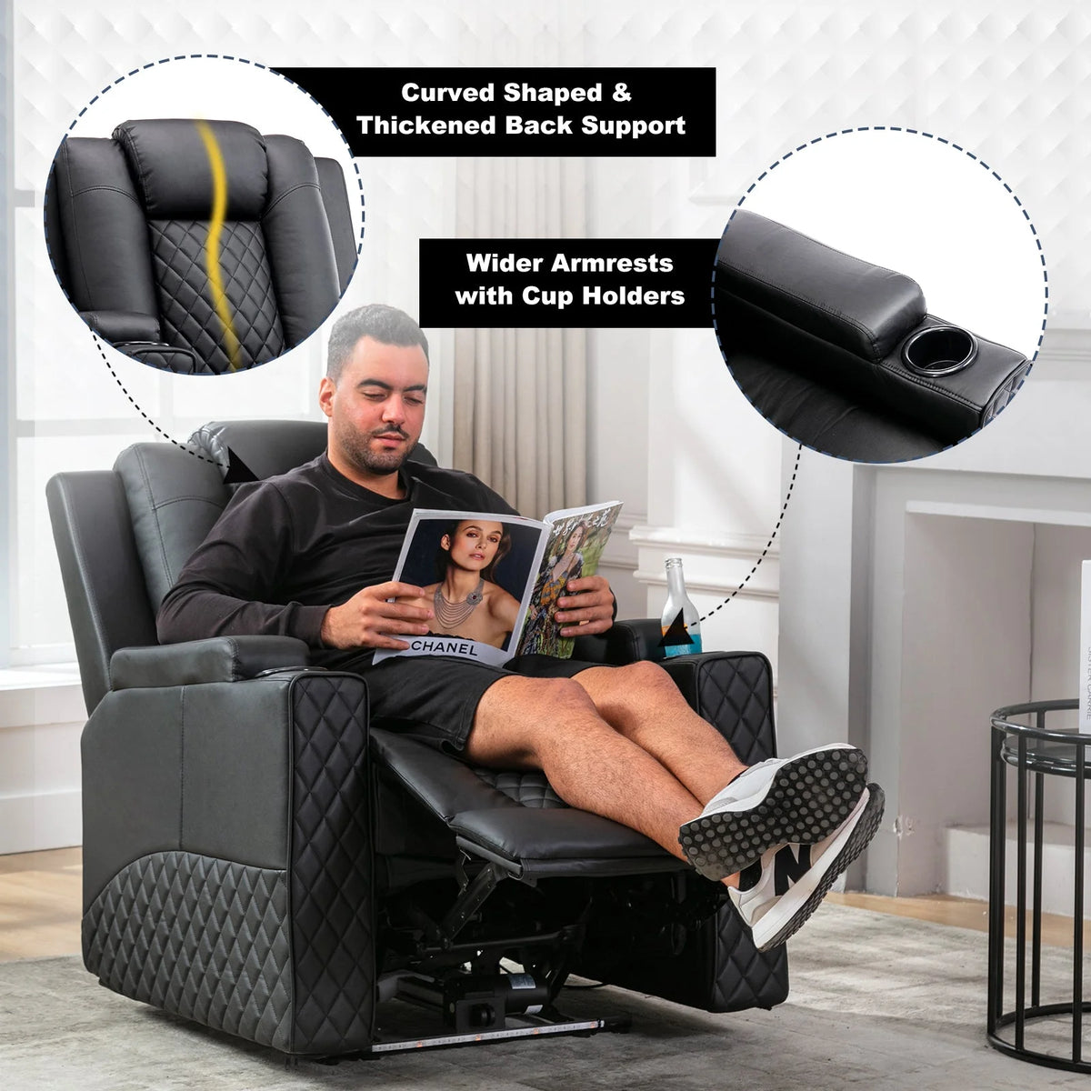 Black PU Leather Massage Recliner Chair H13478