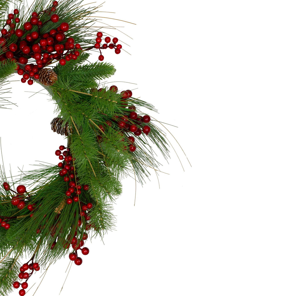 24-Inch Mixed Pine and Red Berry Artificial Christmas Wreath M8834