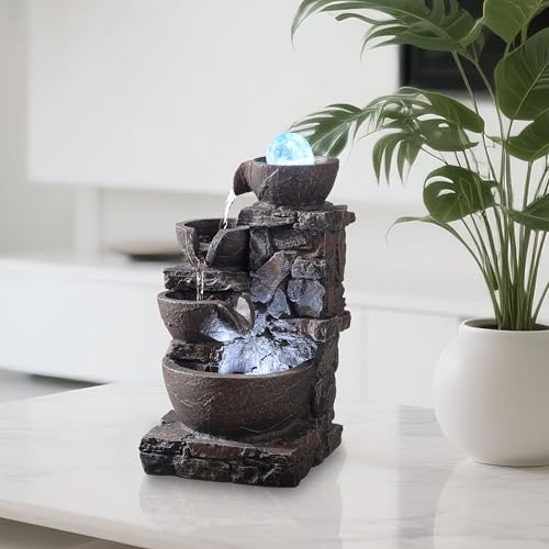 4-Tier Stone Tabletop Fountain with LED Lights D501