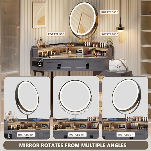 White Glass Top Corner Vanity with Mirror and Lights B1246