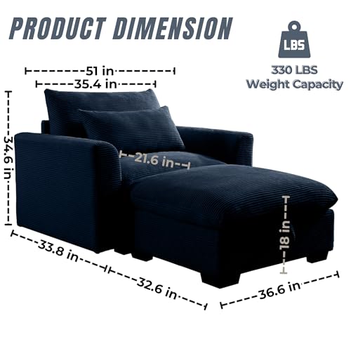 Oversized Corduroy Accent Chair with Storage Ottoman K880