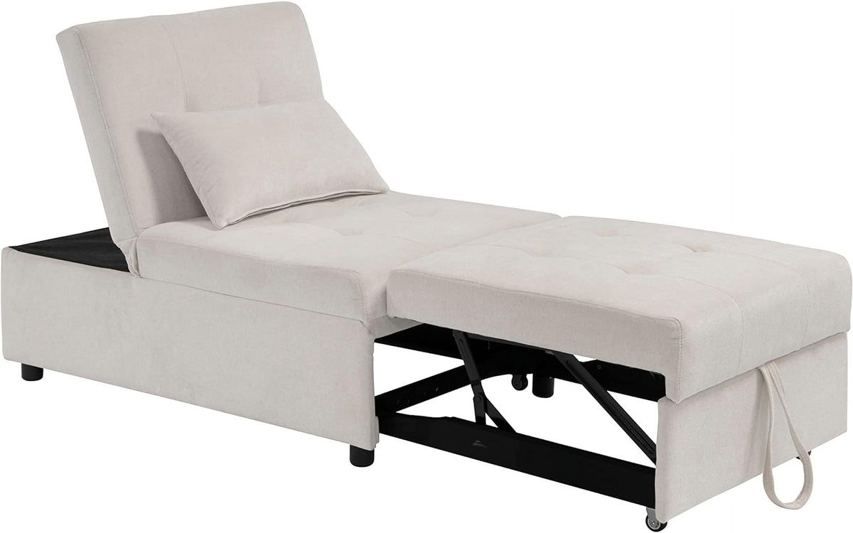 Beige Folding Ottoman Sleeper Sofa Bed J232363