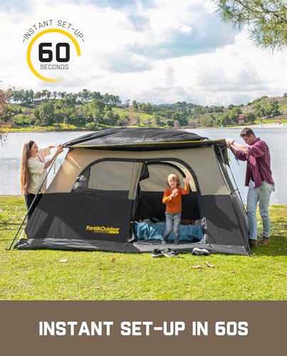 Khaki Instant Cabin Tent with Rainfly & Carry Bag R783