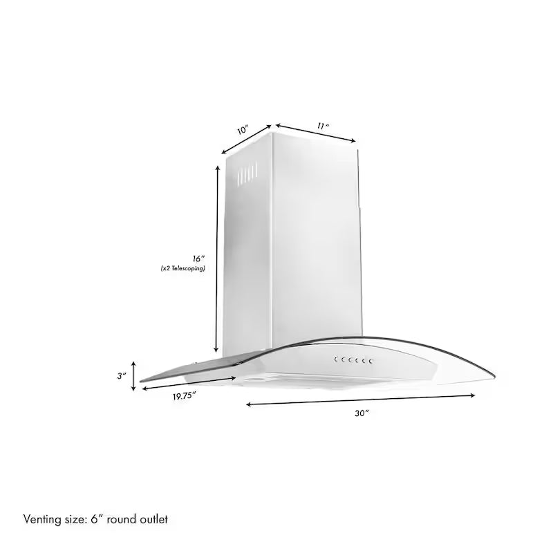 30 in. 400 CFM Convertible Wall Mount Range Hood in Stainless Steel L42321