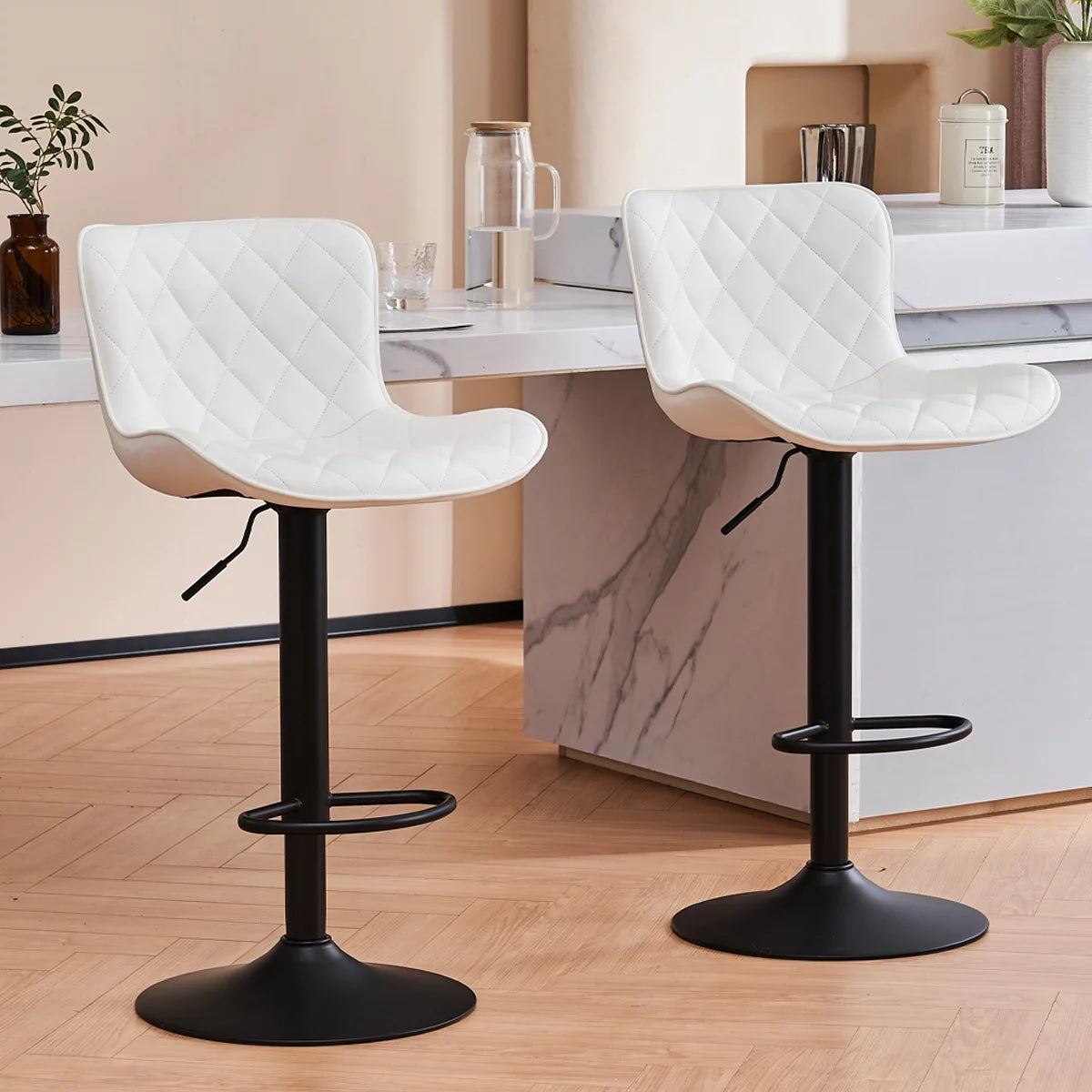 Adjustable White PU Leather Bar Stools Set of 2 H233