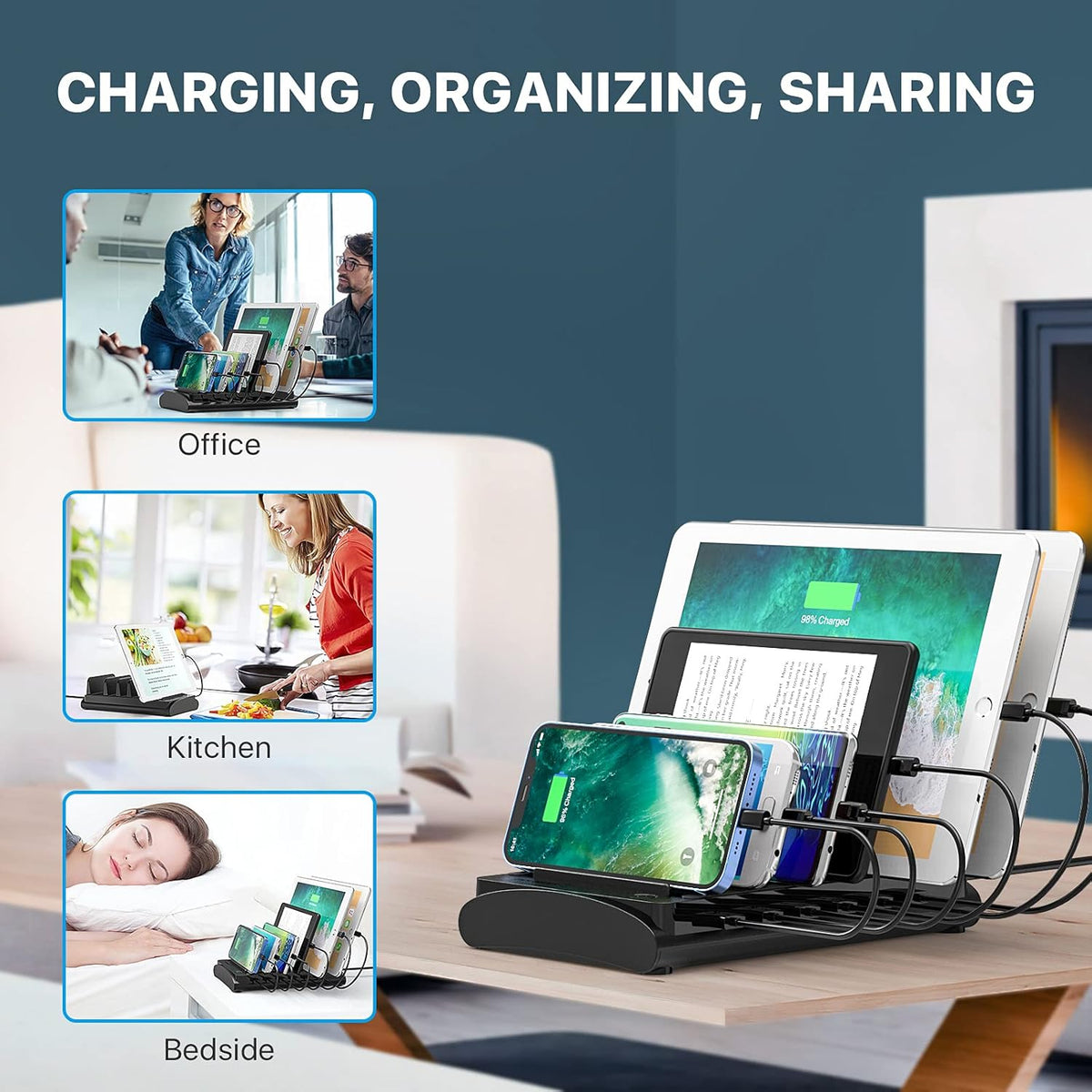 60W 12A 6 USB Ports Charging Station with Mixed Cables, Pack of 2 O670