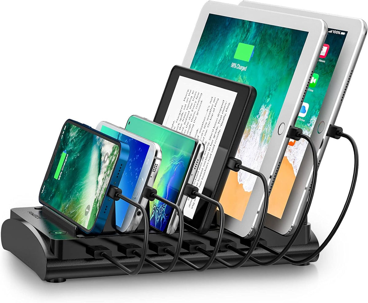 60W 12A 6 USB Ports Charging Station with Mixed Cables, Pack of 2 O670