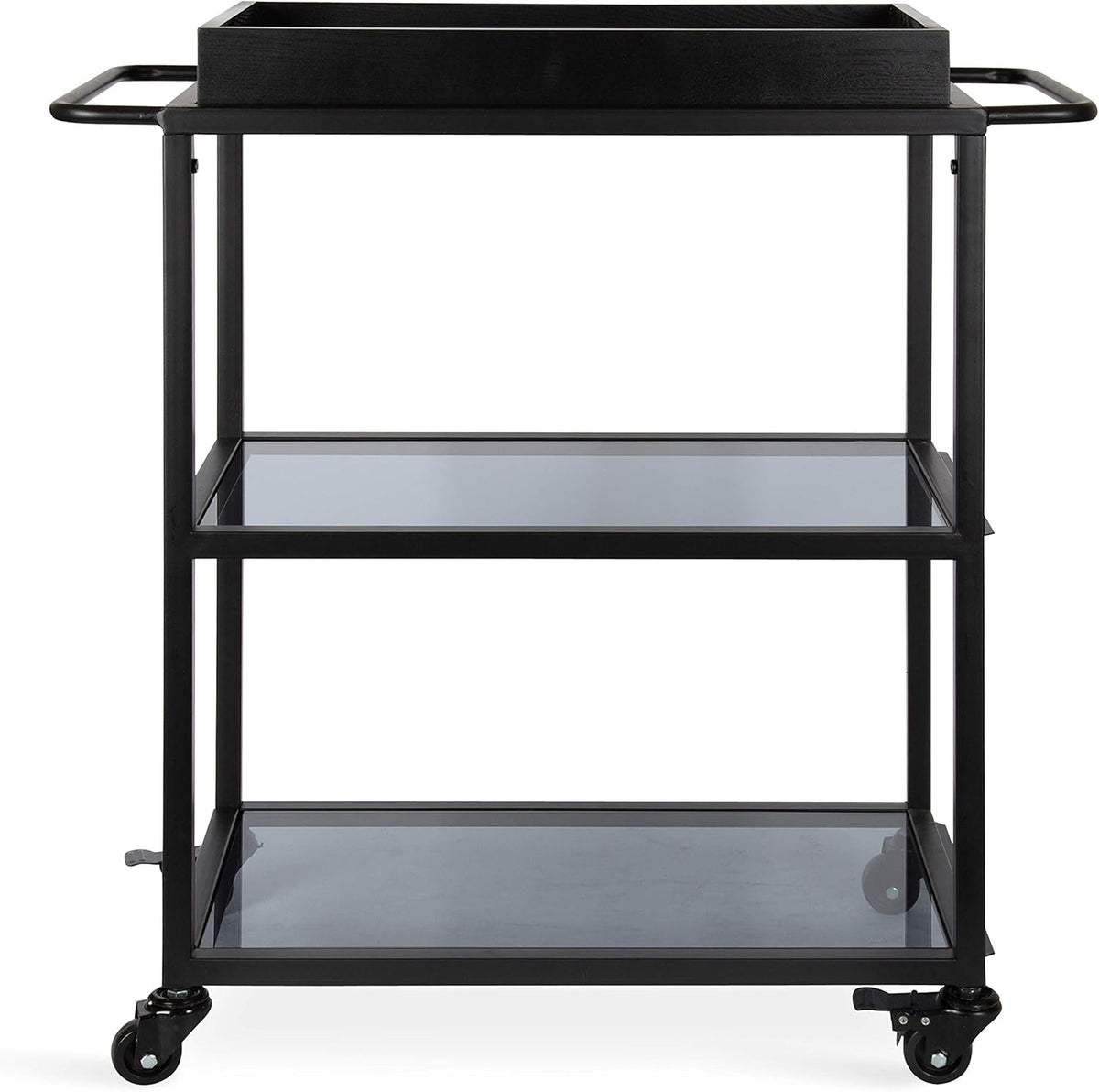 Black Metal Bar Cart with Removable Wood Tray N4246