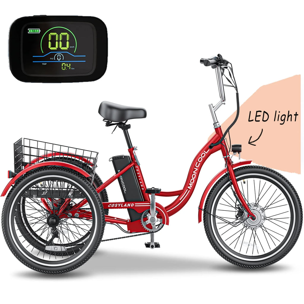 Adult Electric Tricycle, 3 Wheel Electric Bike, 7-Speed, Removable Lithium Battery K4021