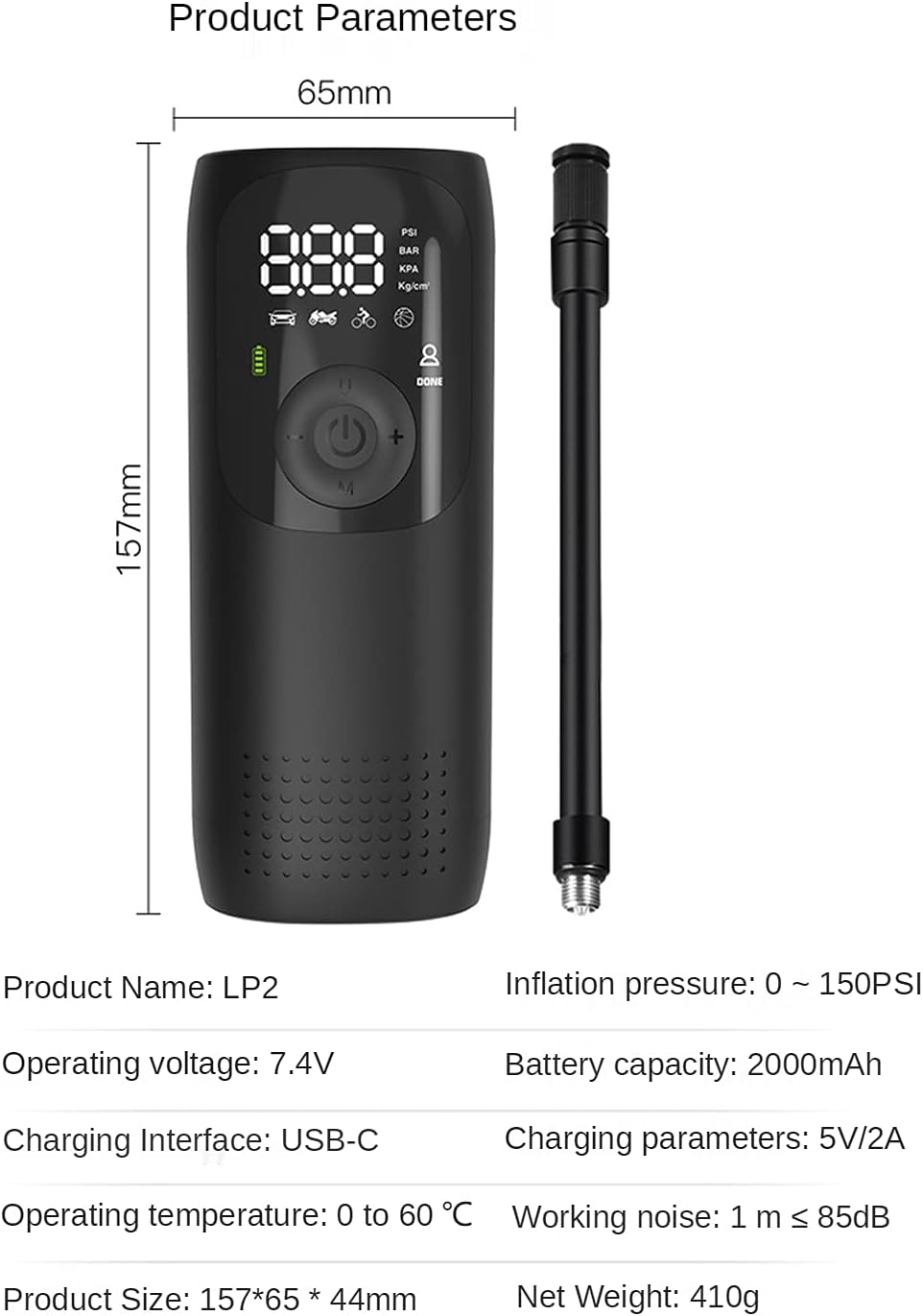 150PSI Portable Air Compressor Tire Inflator Rechargeable Digital Pump Pack of 2 P666185