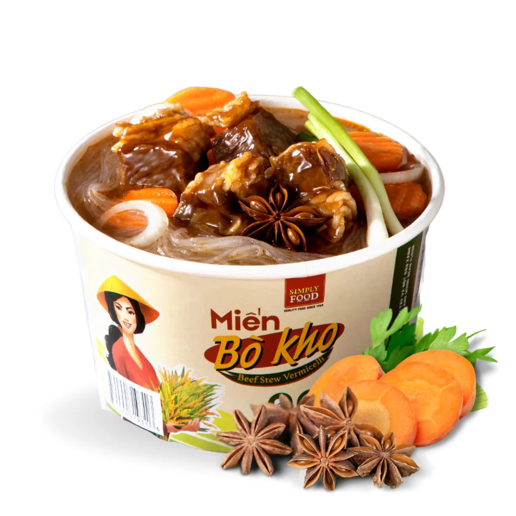 Instant Beef Stew Glass Noodle 9 Bowls 55g Fork Included M832089