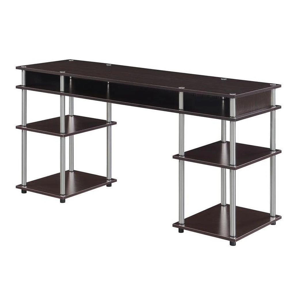 Espresso Wood Student Desk with Shelves T315