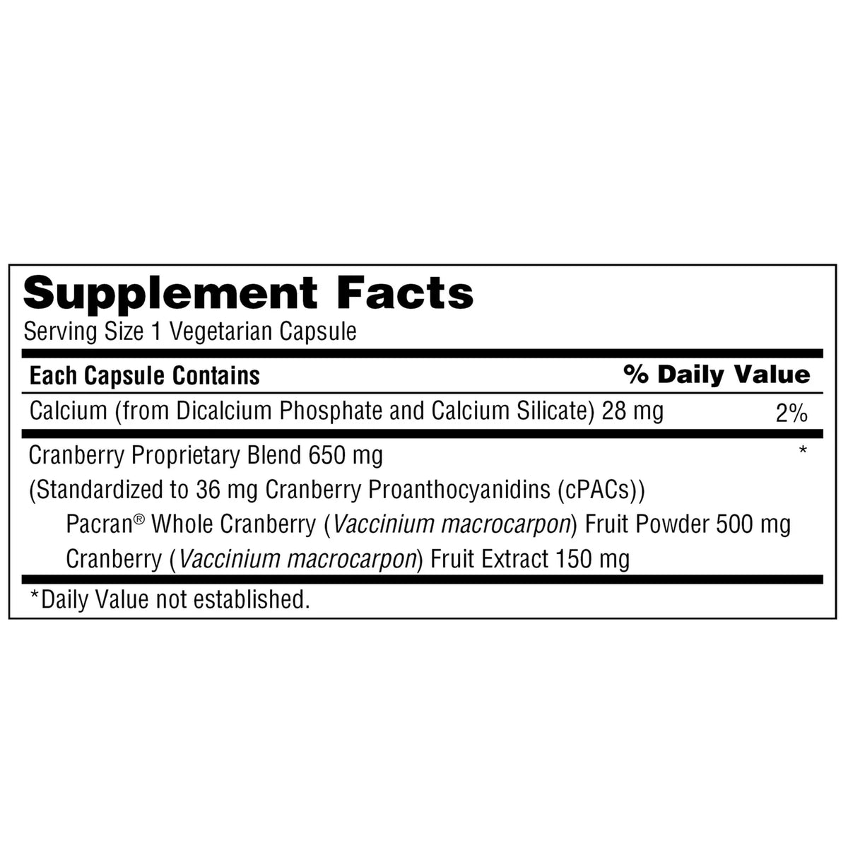 2 Packs Cranberry 650 Mg., 140 Vegetarian Capsules H102