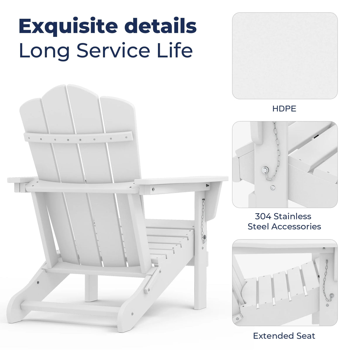 White HDPE Folding Adirondack Chair H44259
