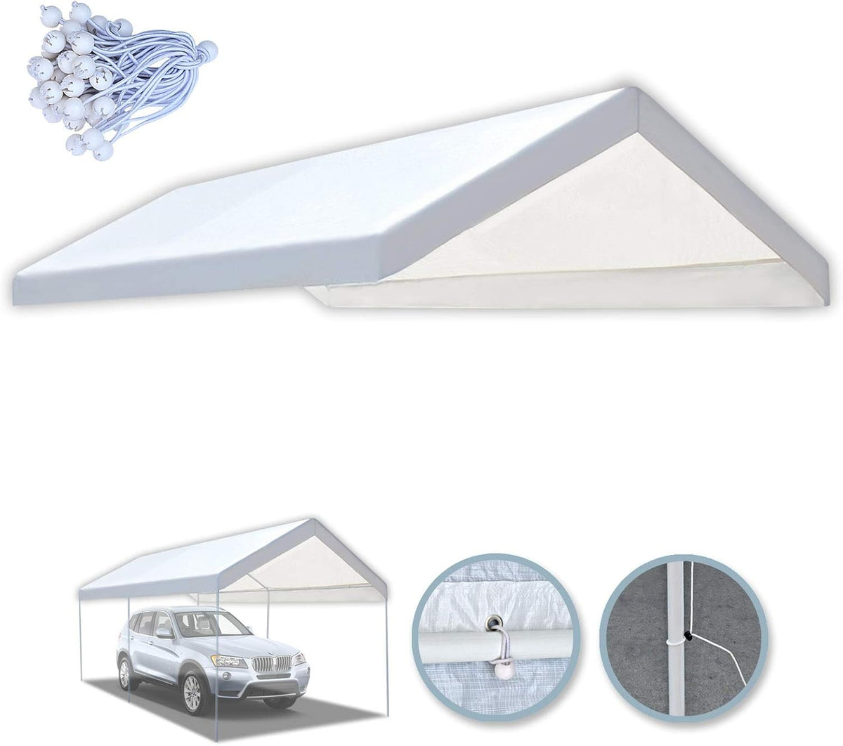 10'x20' Carport Replacement Canopy Cover with Ball Bungees W273752