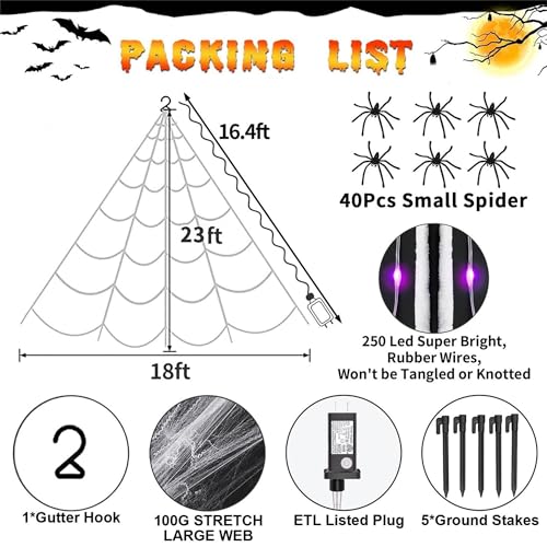 250LED 23x18 FT Lighted Black Spider Web with Purple Lights W109