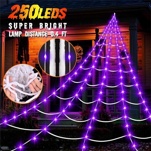 250LED 23x18 FT Lighted Black Spider Web with Purple Lights W109