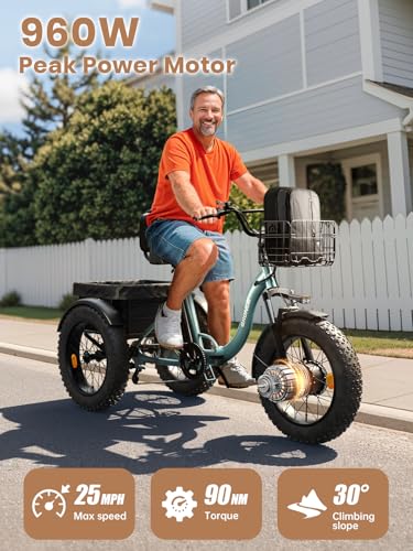 Electric Tricycle 20" Fat Tire 3 Wheel Folding with Large Rear Basket W100
