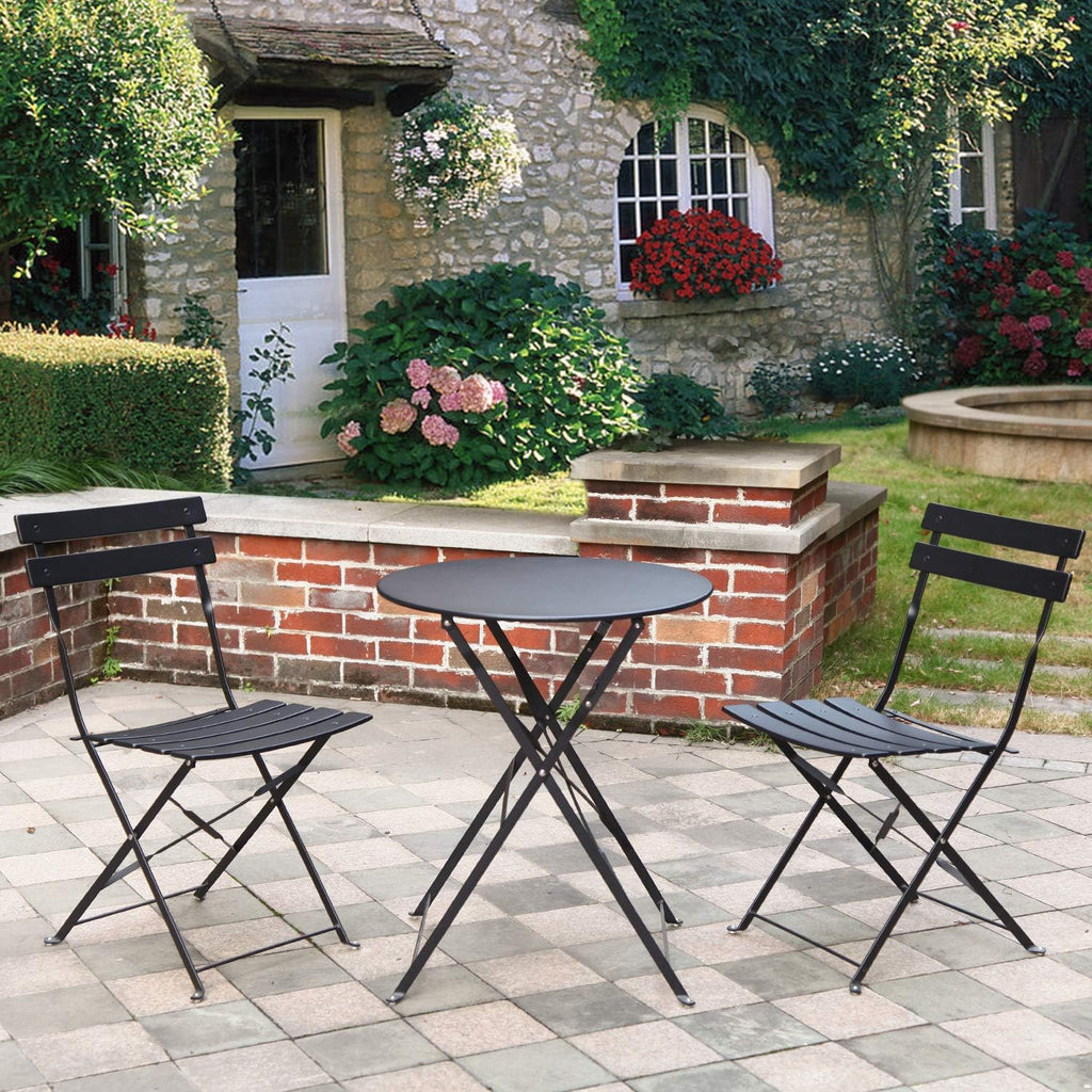 3pc Metal Folding Bistro Set, 2 Chairs and 1 Table, Macaron Blue A497