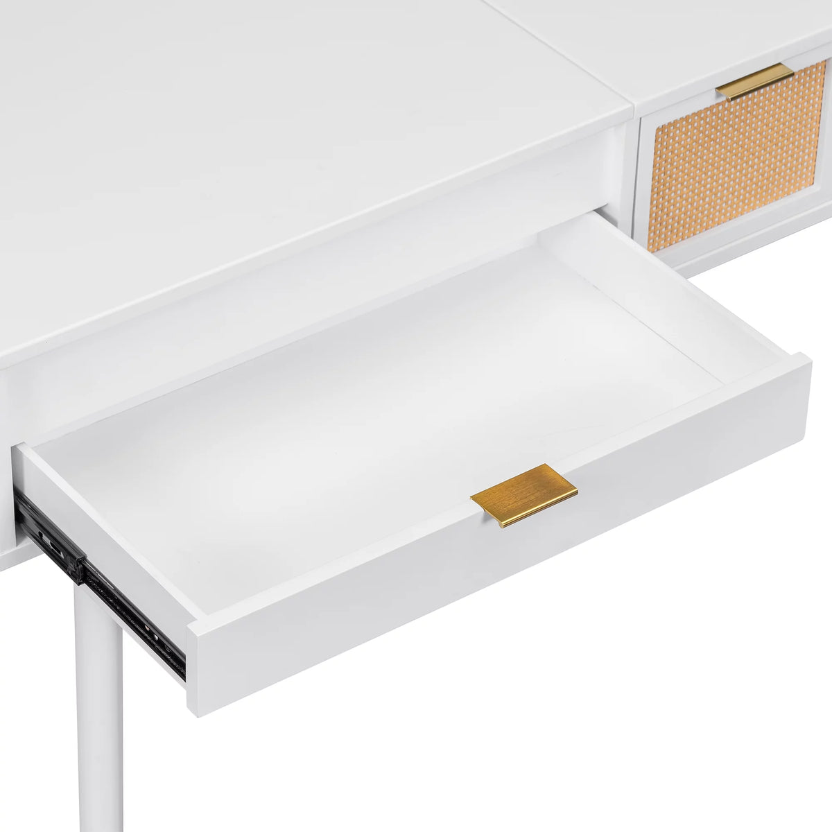 White Wood Makeup Dresser with Flip-top Mirror and Stool D817993