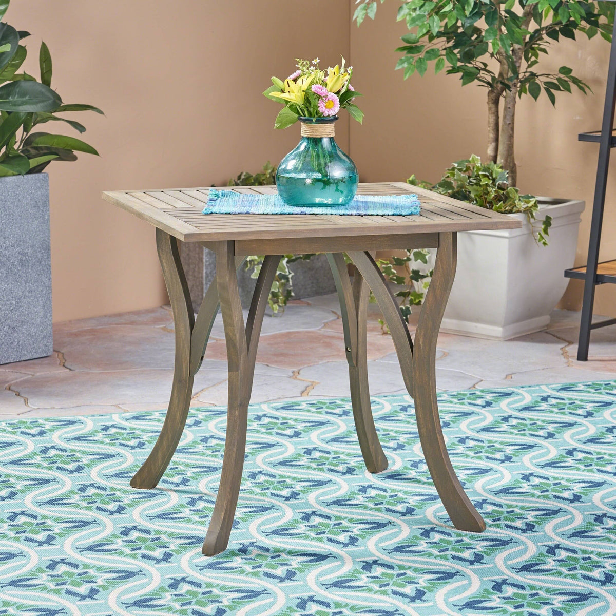 Gray Acacia Wood Square Dining Table K78811