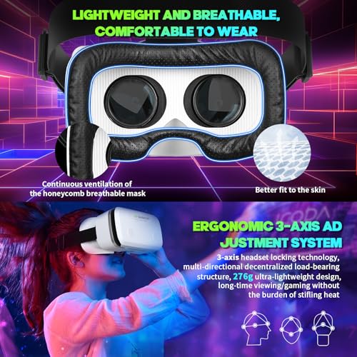 VR Headset with Bluetooth Controller, Aspheric HD Lens, Adjustable Focus & IPD K3354