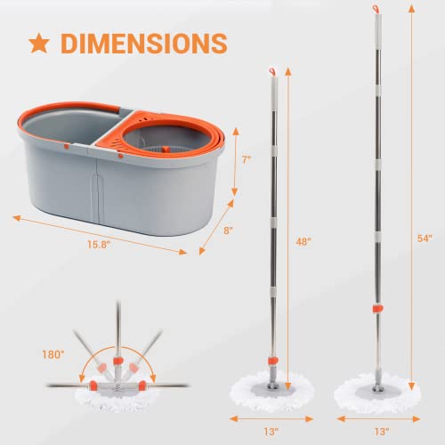 4 Reusable Microfiber Mop Heads Mop and Bucket with Wringer Set V1902