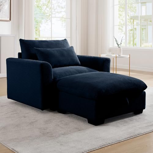 Oversized Corduroy Accent Chair with Storage Ottoman K880
