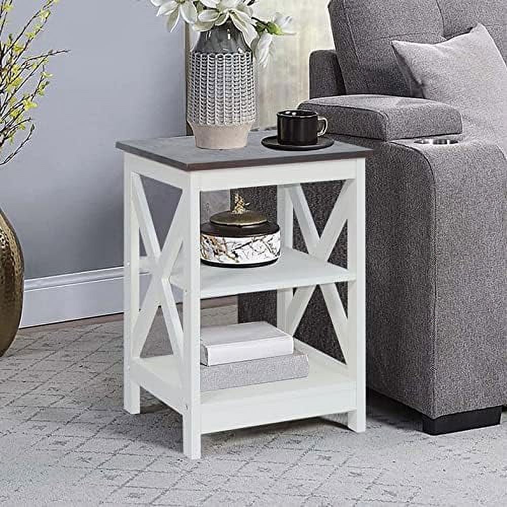 Modern Farmhouse Wood End Table with 3-Tier Vintage White R5741