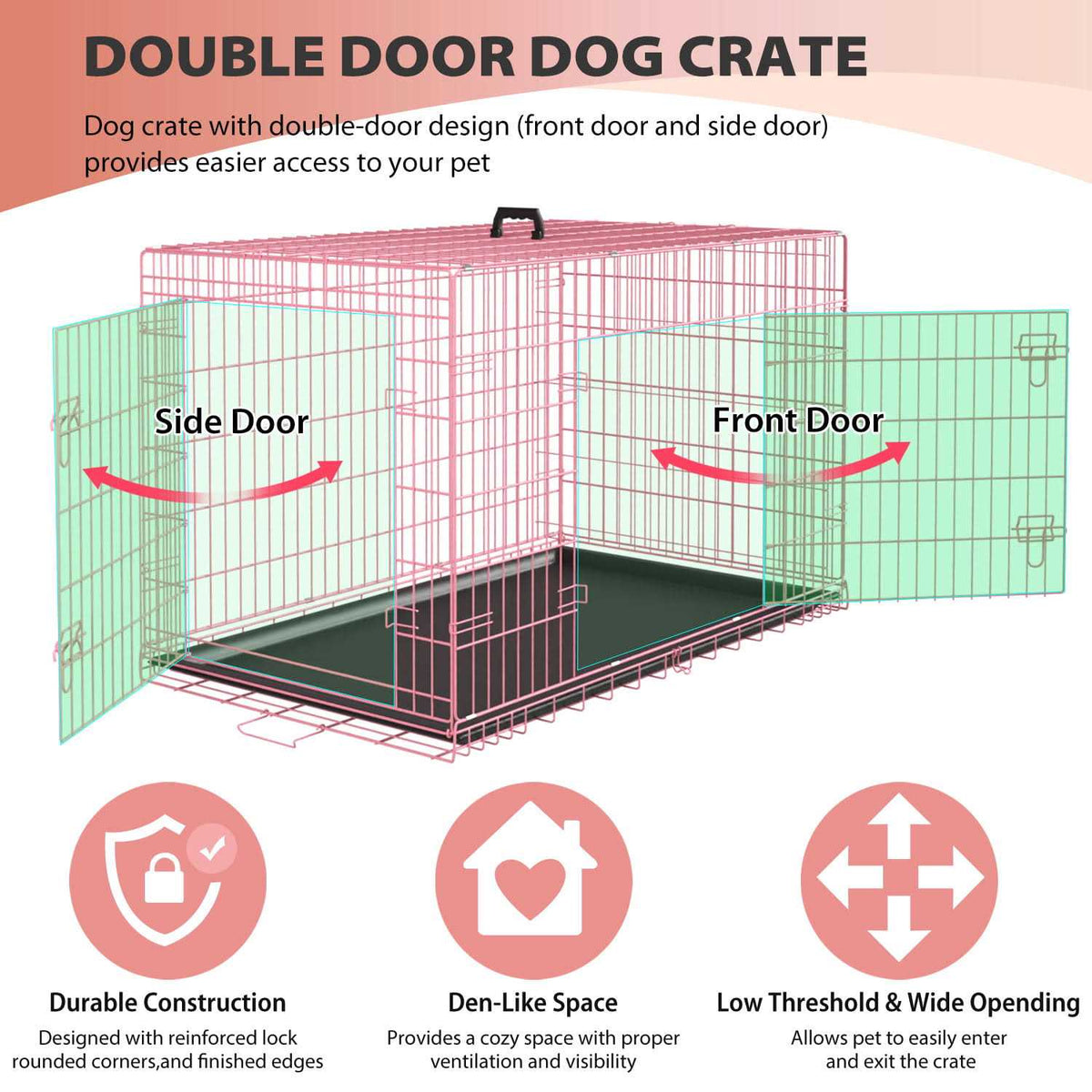 Foldable Large Metal Wire Dog Crate with Plastic Tray Y568805