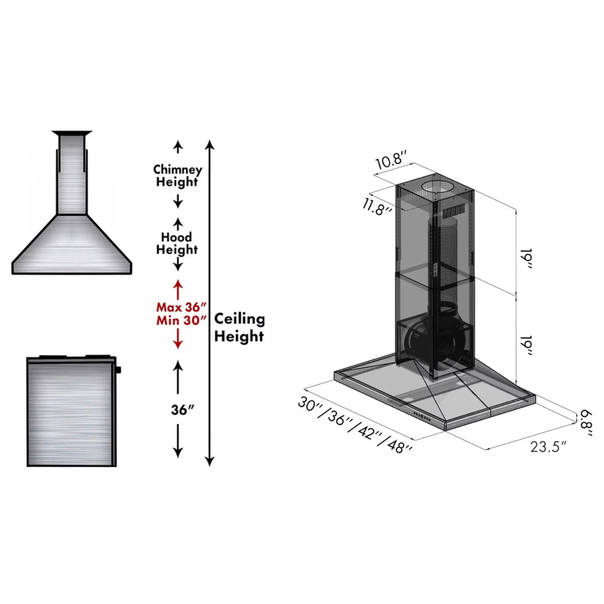 42 in. Black Stainless Steel Island Mount Range Hood D8651
