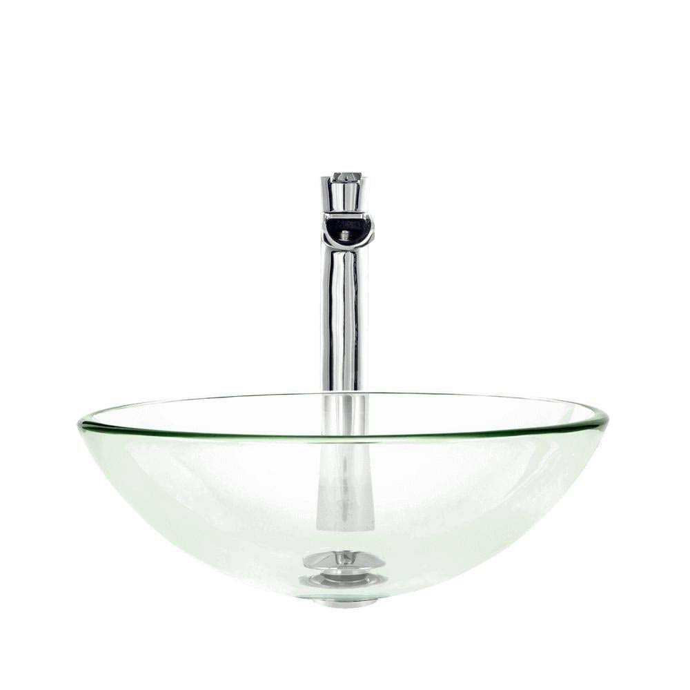 Crystal Vessel Sink Ensemble with Chrome Finish Faucet, Pop-Up Drain, and Sink Ring A283406
