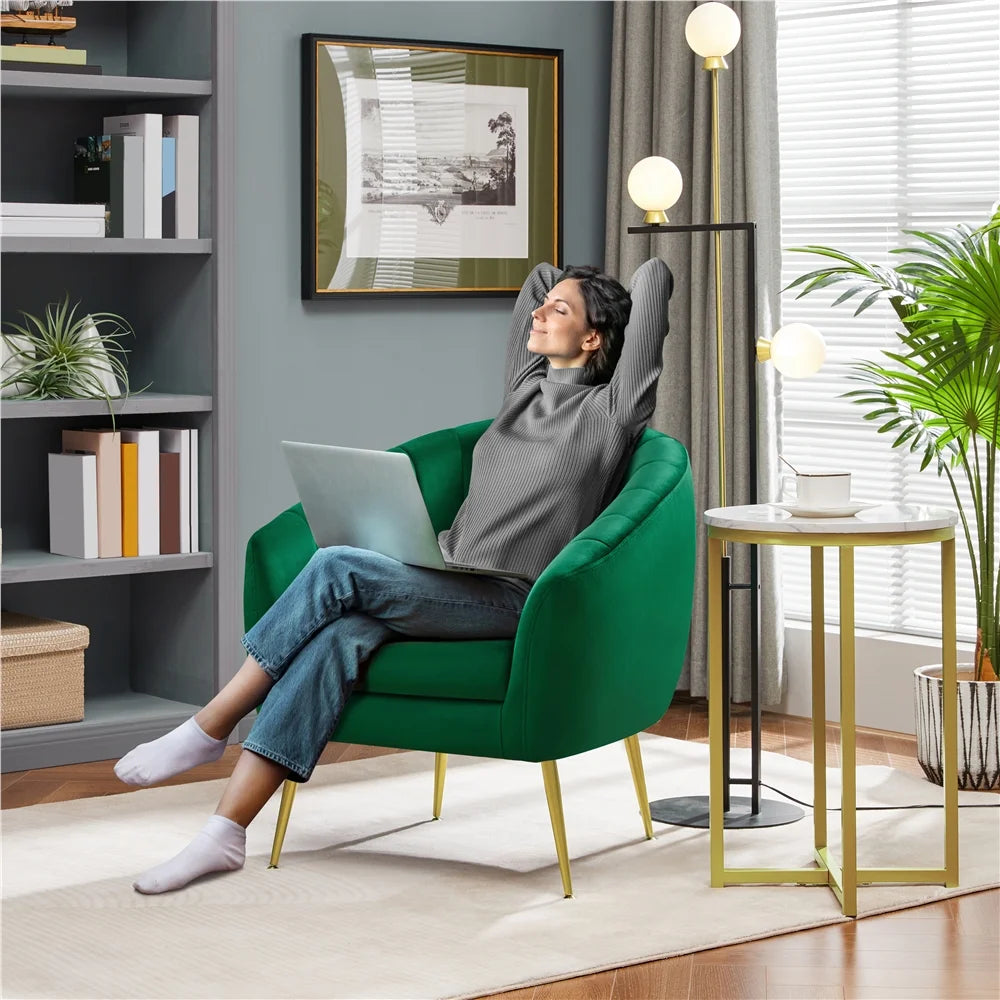 Green Channel Tufted Accent Armchair with Gold Metal Legs U243937