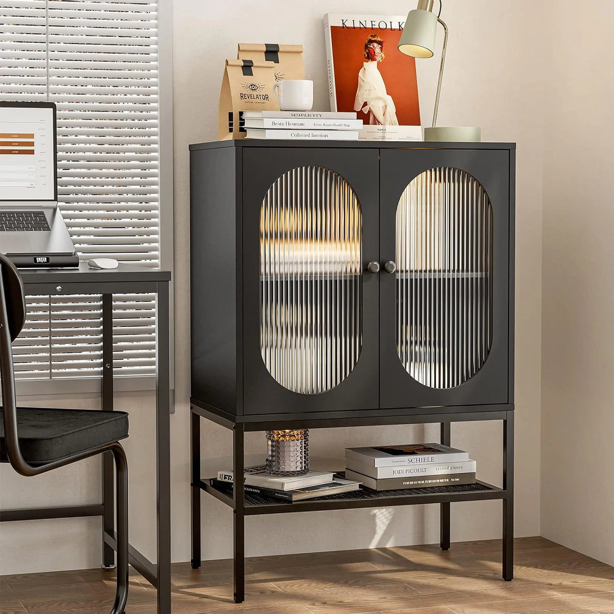 Black Glass Sideboard Buffet Cabinet with LED Lights C6021