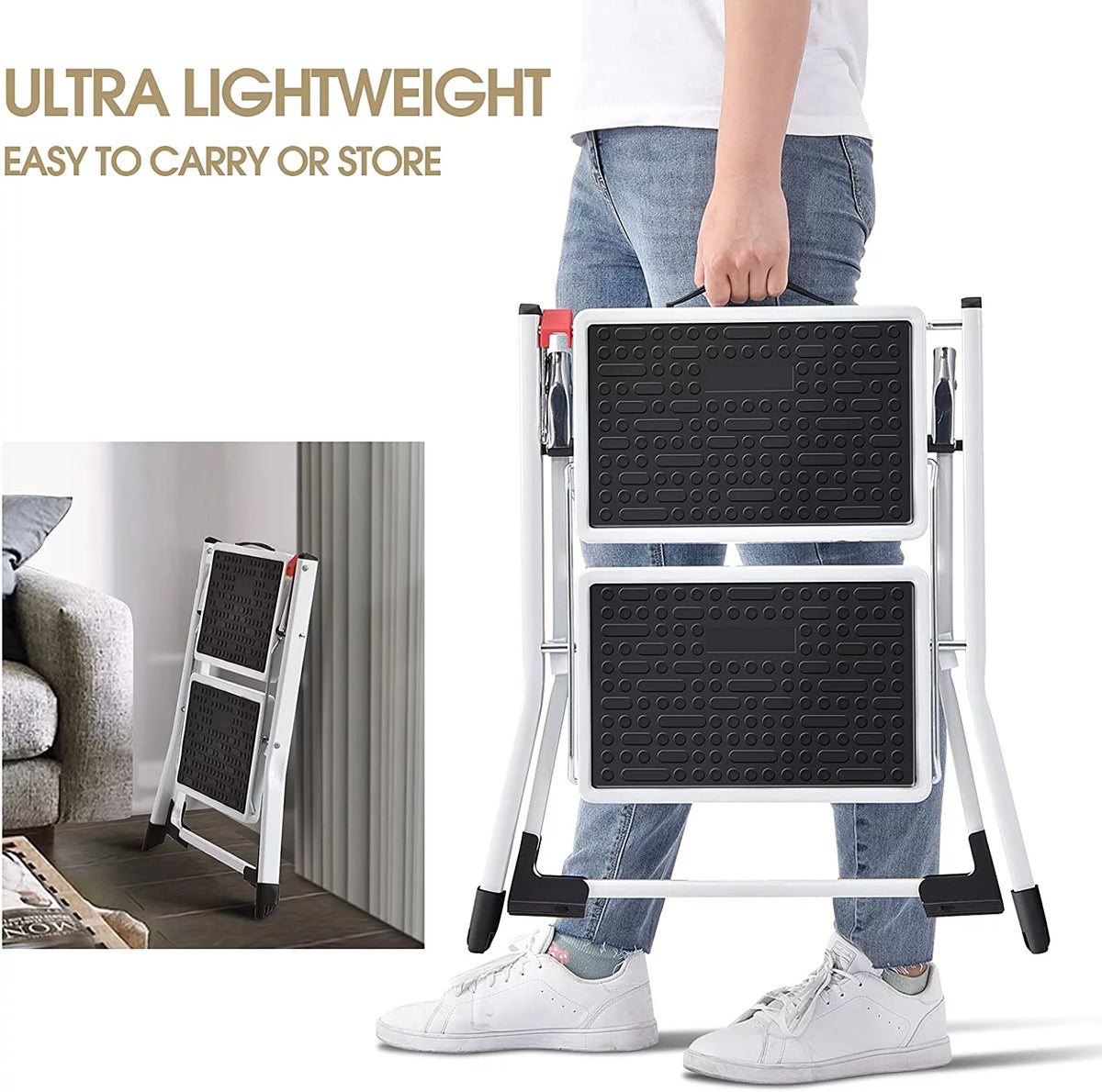2 Step Folding Non-Slip Ladder 330Lbs Capacity Q9888