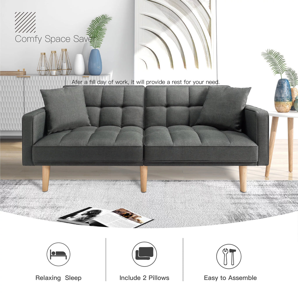 71.3 inch Futon Sofa Bed Convertible Sleeper Couch with 2 Pillows Navy Blue G745535