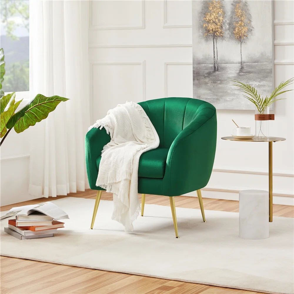 Green Channel Tufted Accent Armchair with Gold Metal Legs U243937