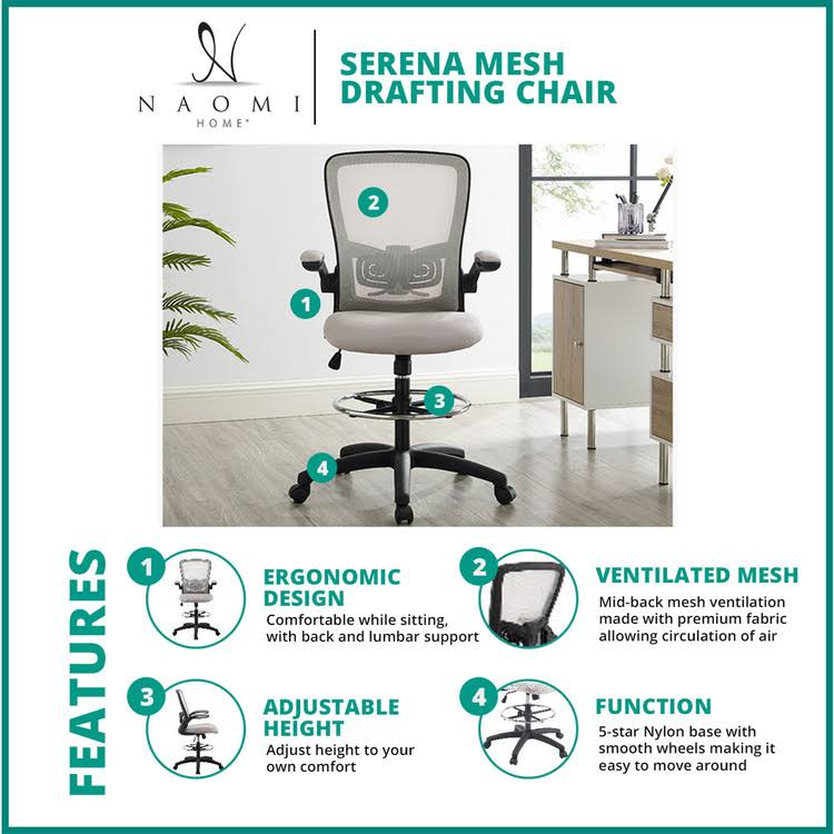 White/Black Mesh Drafting Chair K1173