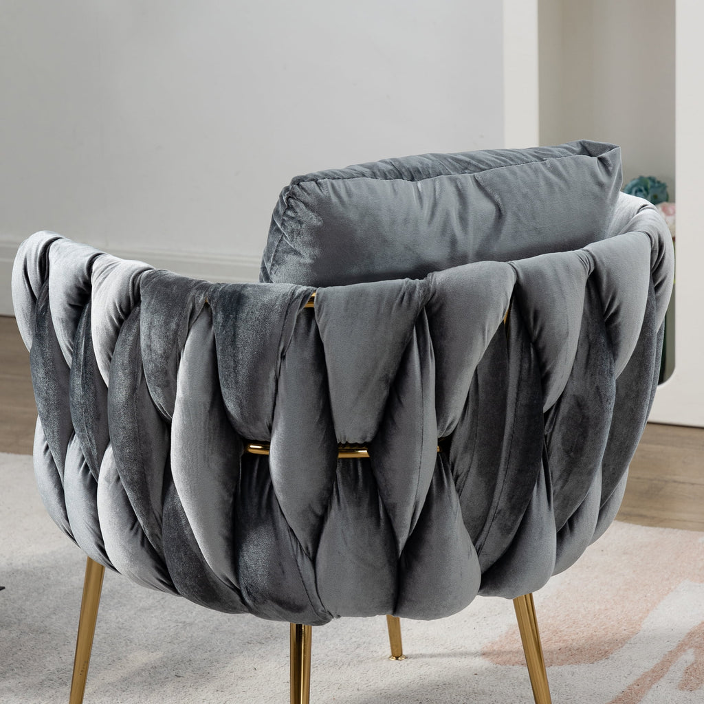 Gray Velvet Upholstered Accent Chair with Gold Metal Leg and Throw Pillow E25795